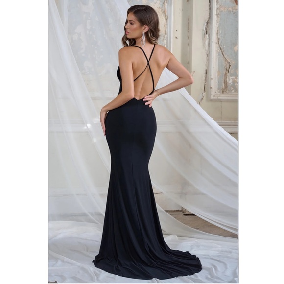 NWT ASOS club London Black Cross Over Baok Fishtail Maxi Dress - Picture 2 of 12